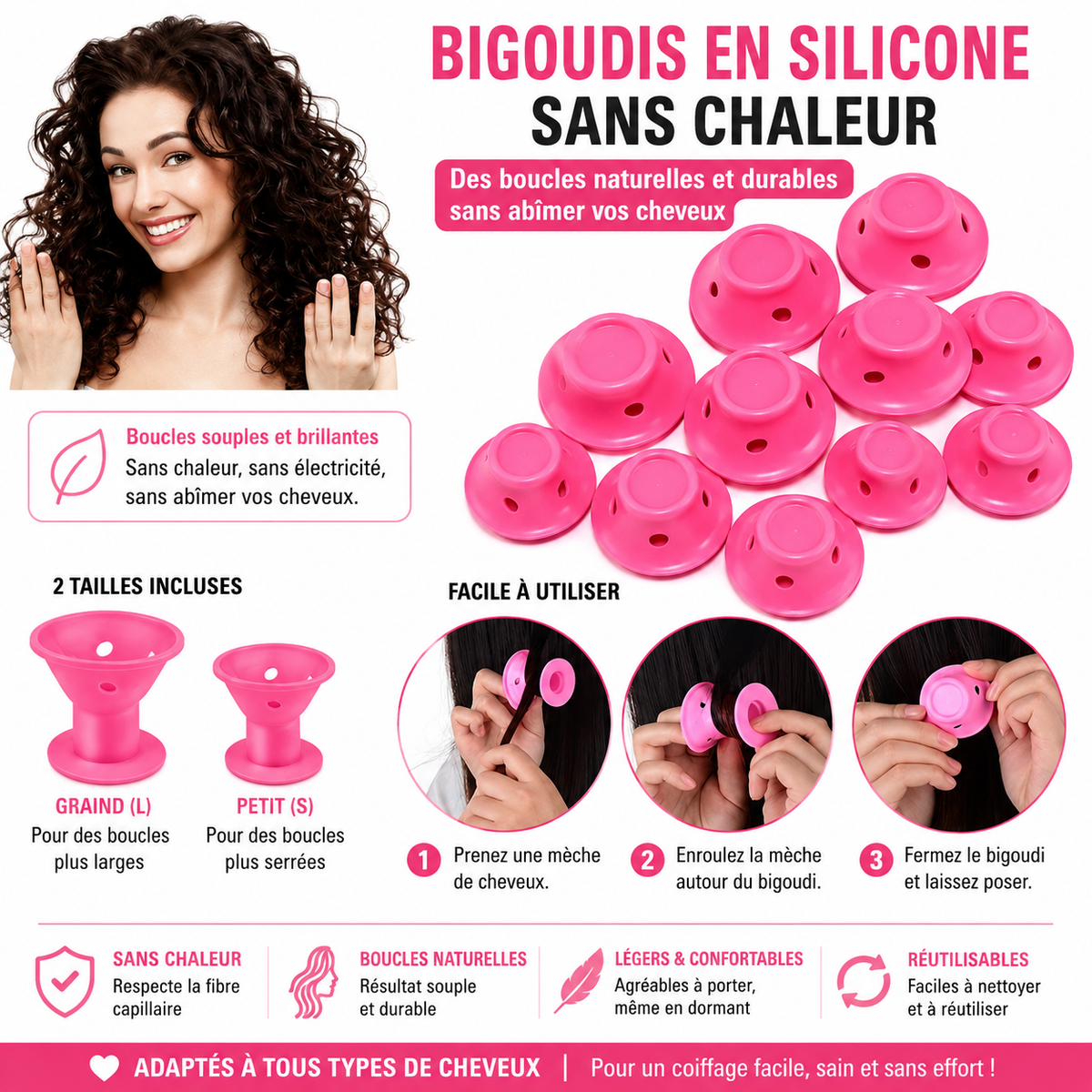 Bigoudis Sans Chaleur – Lot de 10 pour Boucles Naturelles