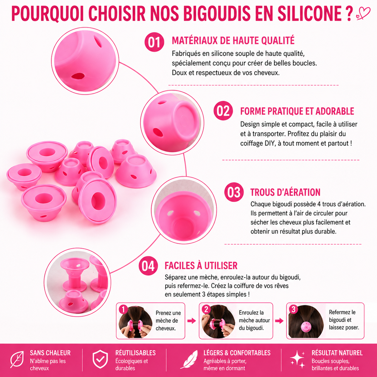 Bigoudis Sans Chaleur – Lot de 10 pour Boucles Naturelles