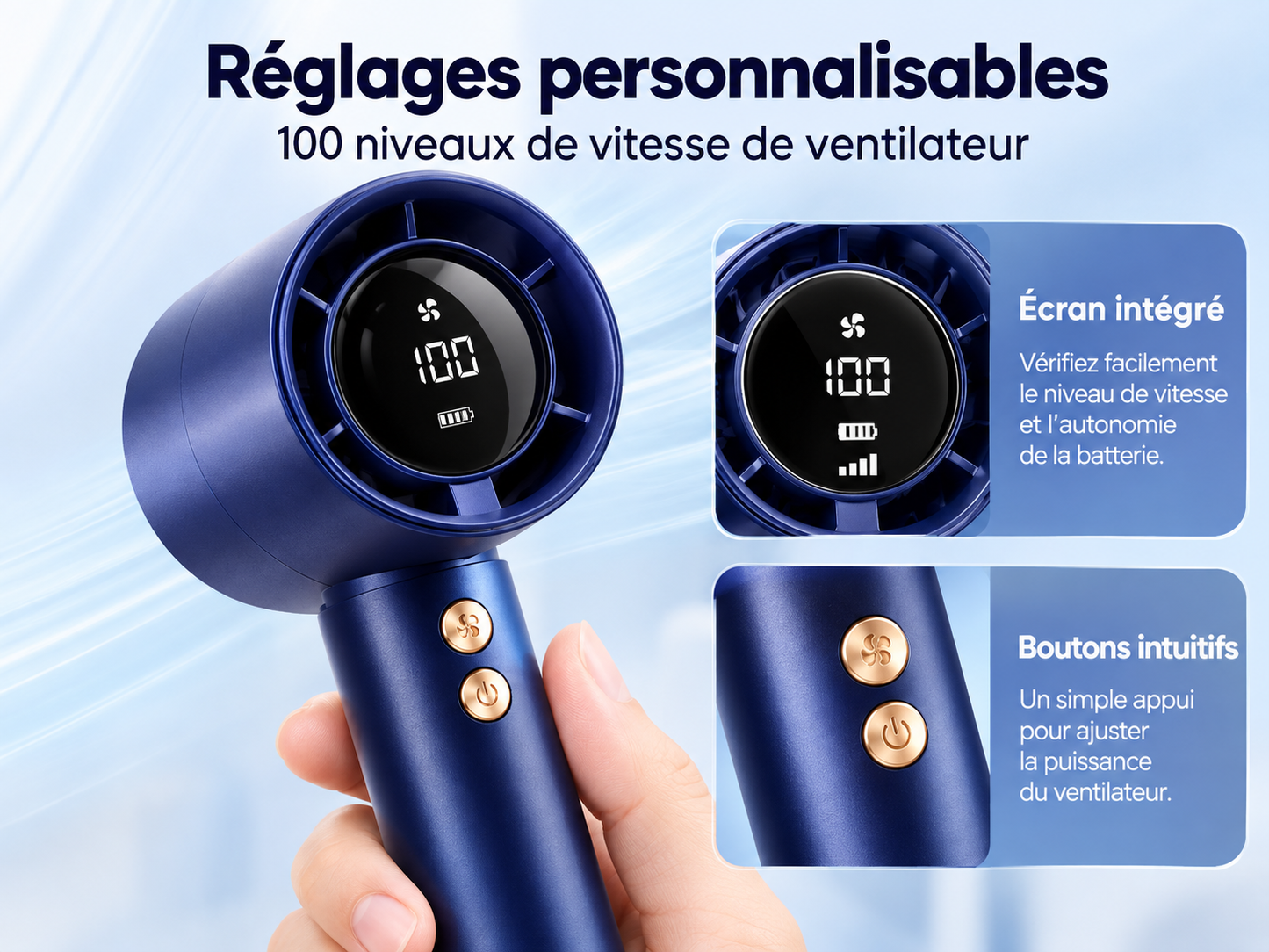 Mini Ventilateur Turbo Portable Rechargeable USB – 100 Vitesses