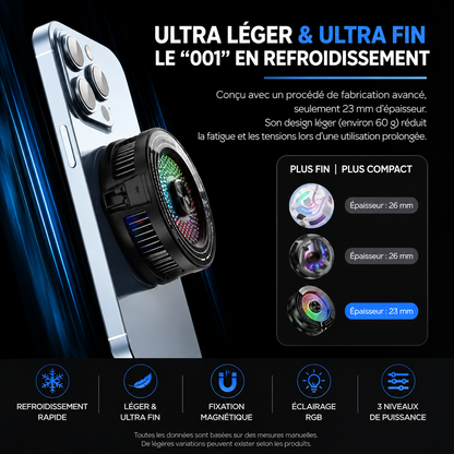 Refroidisseur Magnétique pour Smartphone 15W avec Écran LED RGB