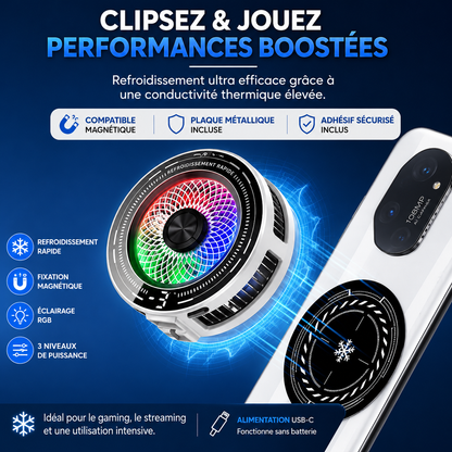 Refroidisseur Magnétique pour Smartphone 15W avec Écran LED RGB