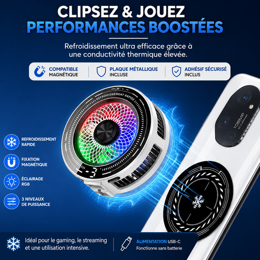 Refroidisseur Magnétique pour Smartphone 15W avec Écran LED RGB