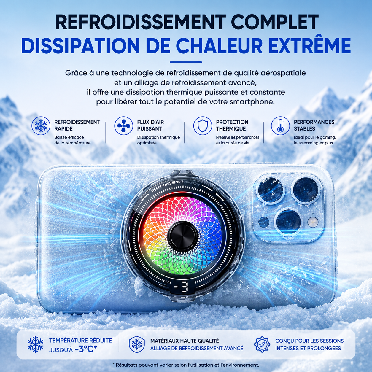 Refroidisseur Magnétique pour Smartphone 15W avec Écran LED RGB